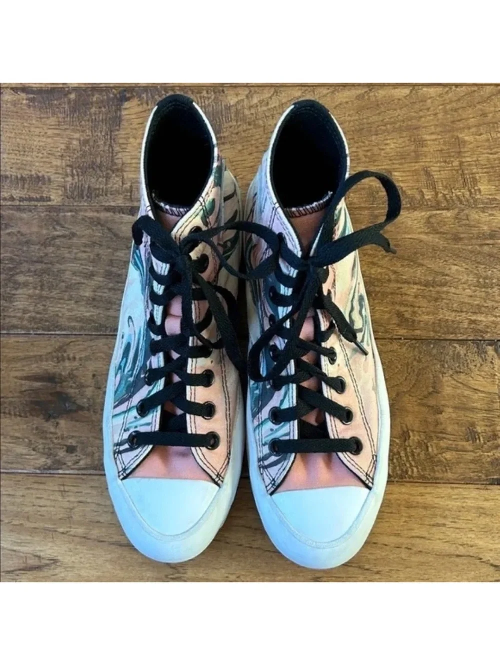 Chuck Taylor All Star Lugged Heel Platform High Top Sneakers Custom Print 8.5